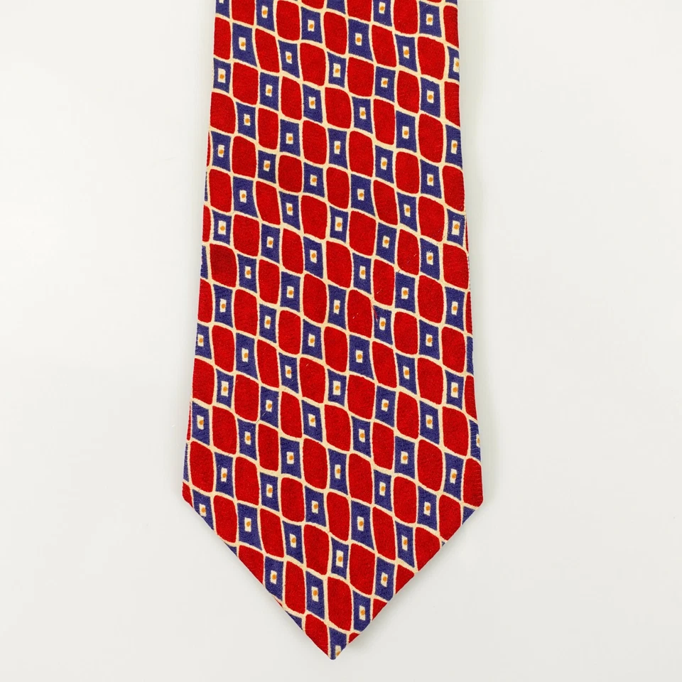 Corbata para el cuello para hombre PERRY ELLIS portafolio azul rojo geo celosía seda carrera clásica EE. UU. Foto 2 de 4