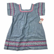 Cat Jack Girls Sz Large 10/12 S/S Embroidered Shirt Dress Chambray Blue NEW