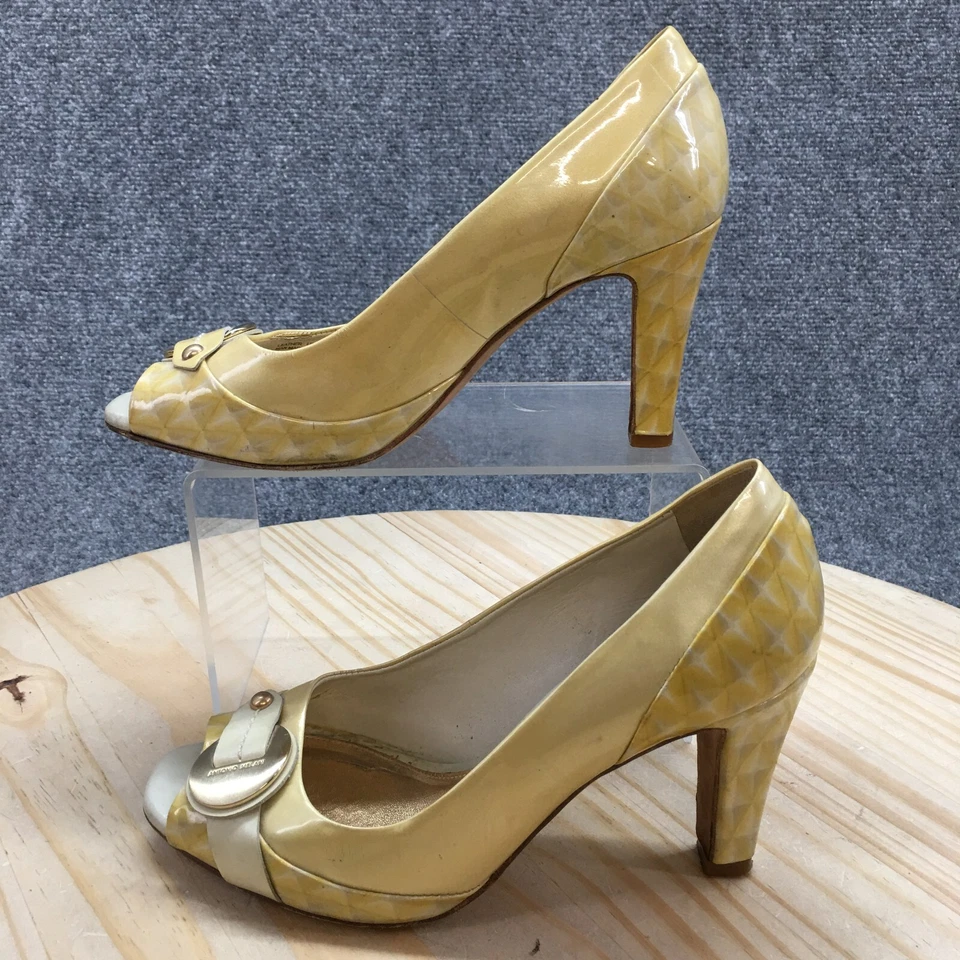 Antonio Melani Heels Womens 6.5 M Slip On Peep Toe Pumps Yellow Patent Leather - Image 2 of 4