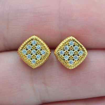 1.20Ct Lab Created Round Diamond Square Shape Earring 14K Yellow Gold Finish