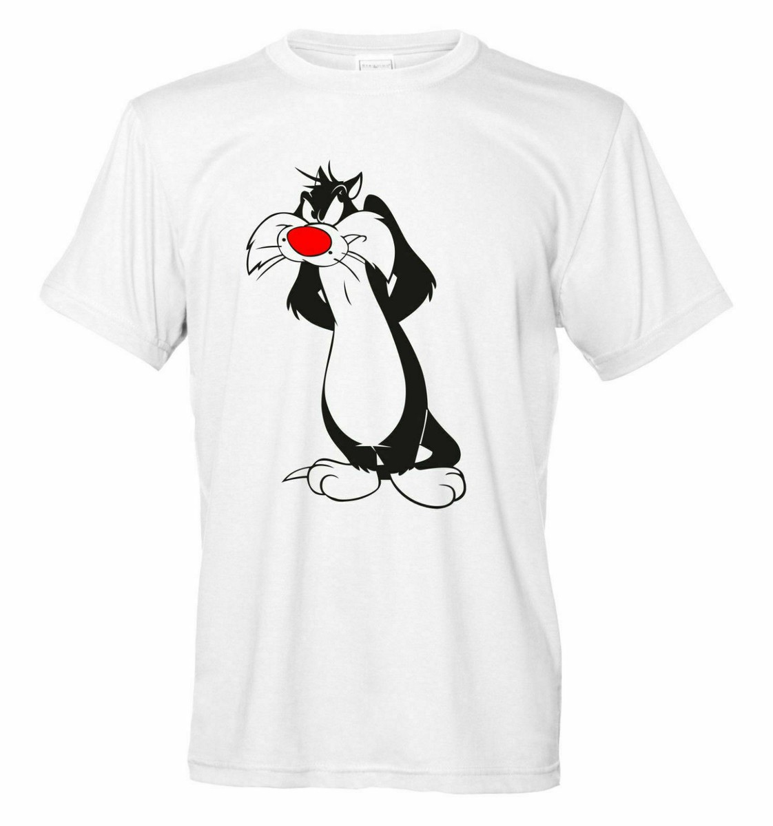 Maglietta da donna con simpatico gatto, casual, estiva, a maniche corte, girocollo, comoda e divertente, bianco, S
