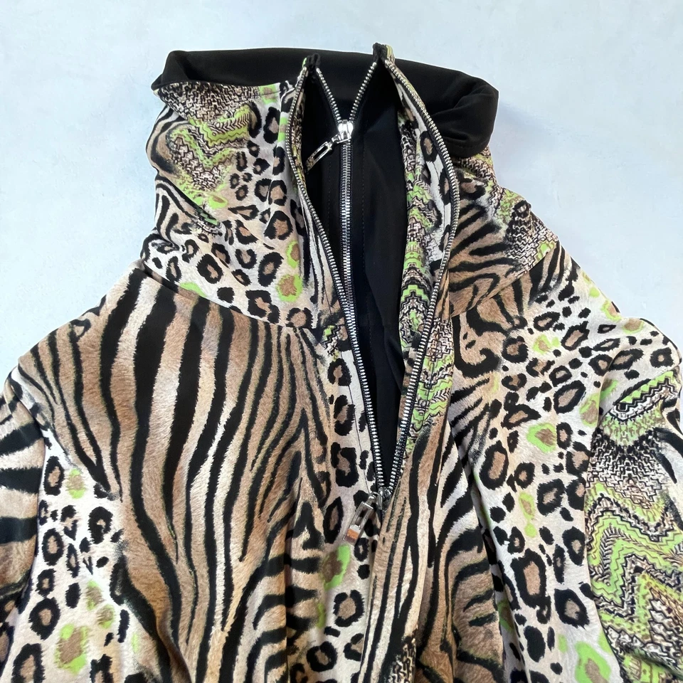 Joseph Ribkoff Women Full-Zip Cowl Neck Animal Print Layered Crop Jacket 8 Brown - Image 3 of 4