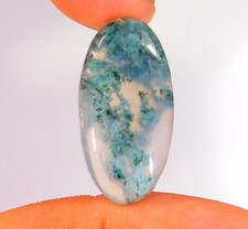 17 Cts Natural Green Moss Agate Oval Cabochon Loose Gemstone 27x14x5 mm CG 0131