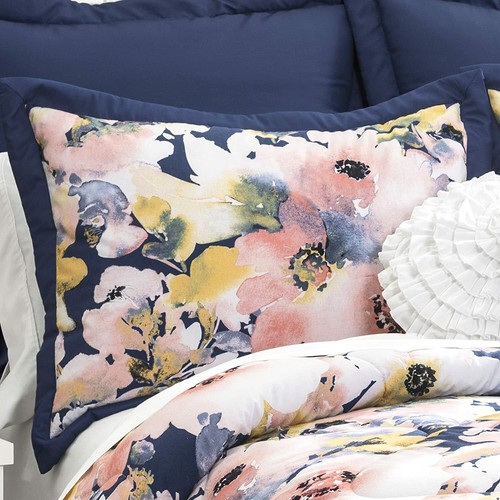 Lush Décor Blue Floral Watercolor 7 piece Comforter Set Full/ Queen Bedding - Foto 3 di 9
