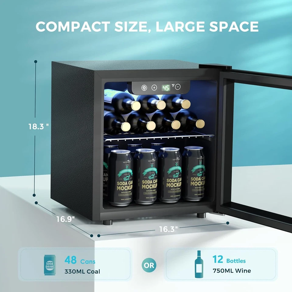 Mini Beverage Fridge Glass Door LED Cooler with Adjustable Shelves for Home Bar - Image 2 of 4