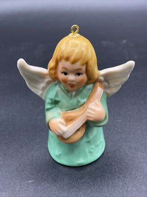 Goebel Christmas Angel Ornament Bell 1977 Green White Wings