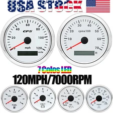 6 Gauge Set 85mm Boat GPS Speedometer 120MPH&Tacho&52mm Fuel/Temp/Oil/Volt White