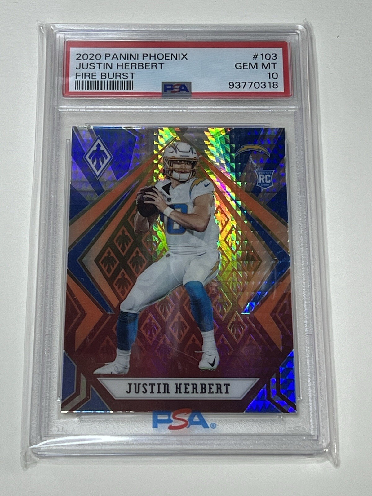 2020 Panini Phoenix -  Fire Burst #103 Justin Herbert RC Rookie Gem Mint PSA 10