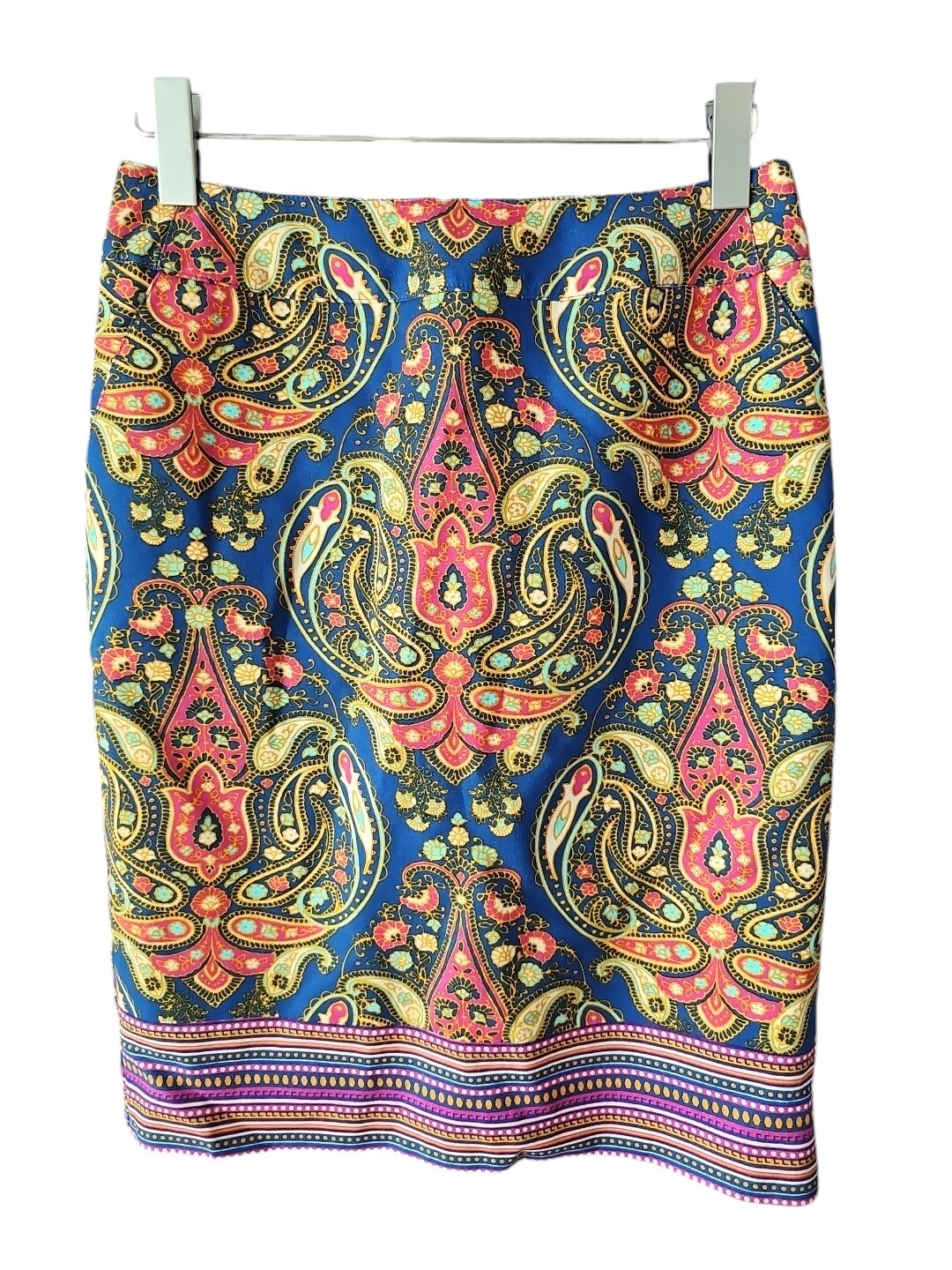 MERONA Women's Blue Red Straight Pencil Lined Knee Length Skirt Size 4 Stretch