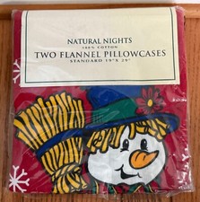 Snowman Flannel Pillowcases 2 set Natural Nights Cotton Standard Size 19"x29"