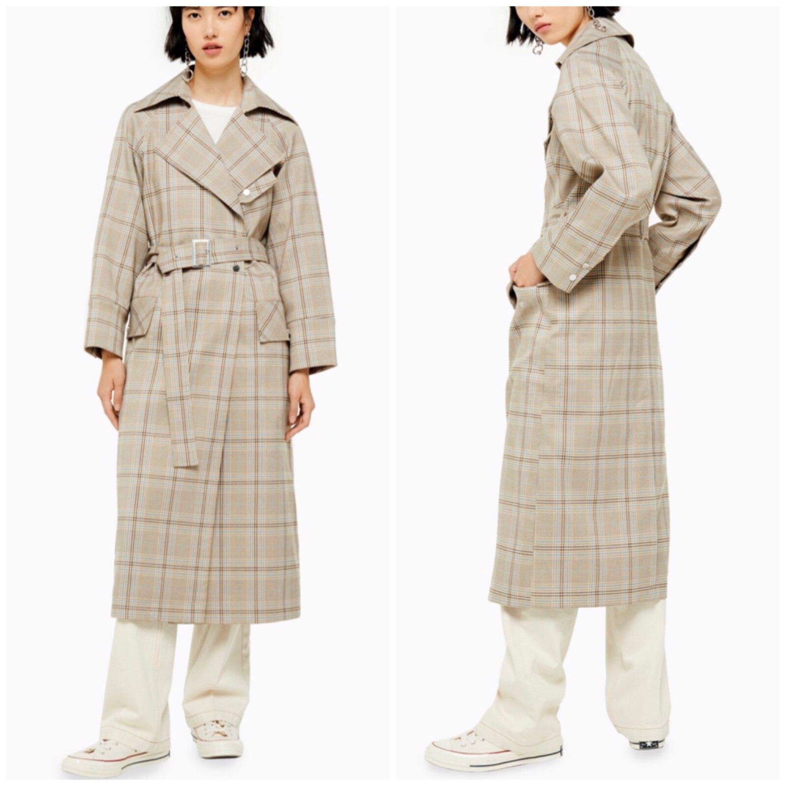 TOPSHOP Lightweight Check Trench Coat with Belt Size 2 US Lined-image