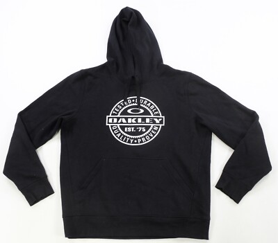 Rare VTG OAKLEY Tested Durable Quality Proven Hoodie Sweatshirt 2000s Black SZ L