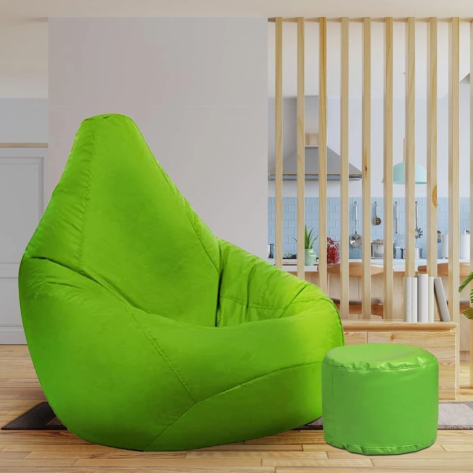 Sitzsack Stuhl Sofabezug mit Fußstütze ohne Bohnen Kunstleder (grün) XXXL - Bild 2 von 4