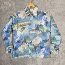 Vintage Sears Shirt Mens Large Kings Road Button Up Disco Water Waves AOP 70s