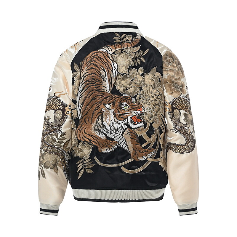 Mens Japanese Pattern Embroidery Dragon Tiger Sukajan Souvenir Mens Japanese Pattern Embroidery Dragon Tiger Sukajan Souvenir