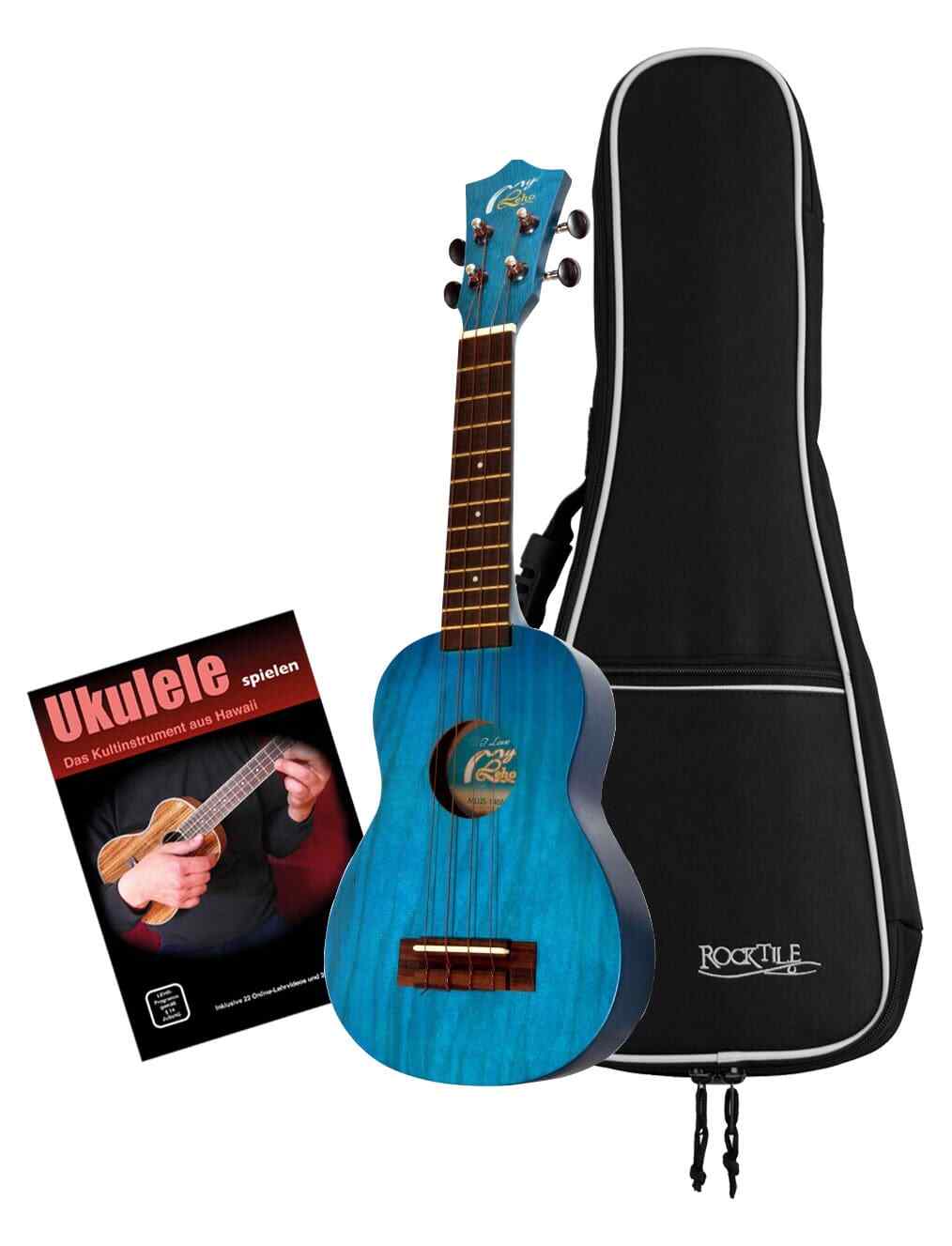 Leho MyLeho MLUS-146-Мегабитный комплект гавайской гитары сопрано Kunststoff Uke Blau Gigbag Schule