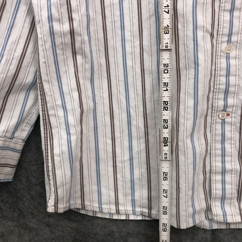 Faconnable Jeans Shirt Mens Large White Blue Gray Striped Button Up Long Sleeve - Picture 5 of 9