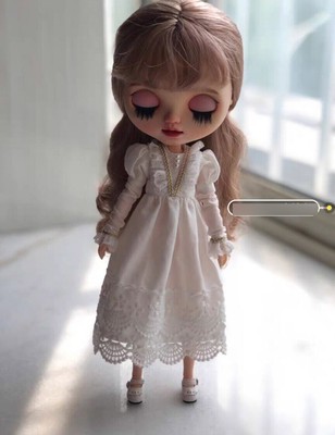 Clothes Blythe Doll  Retro Style Lace Details and Elegance White Dress  1/6 30cm