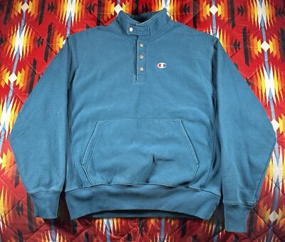 Vintage Champion Sweatshirt Mens Large 3/4 Snap Reverse