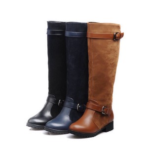 US-Sz-Ladies-Chunky-Low-Heel-Shoes-Buckle-Belt-Knee-High-Wide-Calf-Riding-Boots