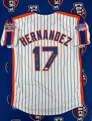 COACH'S COLLECTIBLES Keith Hernandez Autographed CUSTOM NY Mets Pinstripe Jersey with 86 WS Champs (B