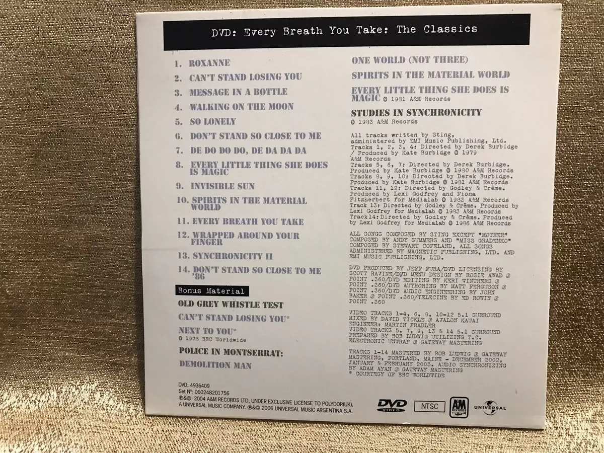 rare DVD sleeve PROMO The Police Every Breath You Take Video Clips + Live Concer