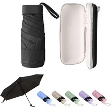 Mini Travel Umbrella with Case Folding Compact Portable Parasol for Backpack