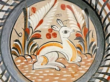 MEXICAN TONALA FOLK ART BURNISHED BARRO BRUNIDO 15" PLATTER WALL PLATE DISH DEER