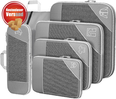 Grau Koffer Organizer Set, 6 Teilige Compression Packing Cubes, Kofferorganizer,