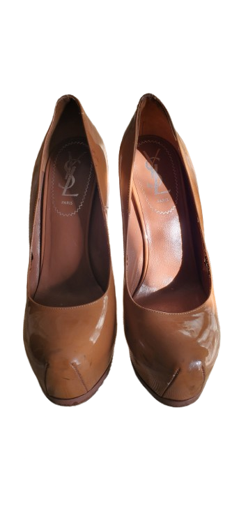 Yves Saint Laurent YSL tacchi in pelle marrone punta chiusa taglia 37 5 EU 7 5 US