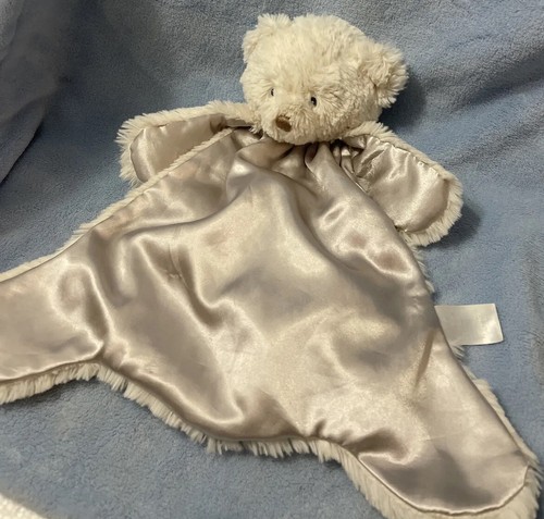 Gund Edgehill Off White Bear Plush Baby Lovey Security Blanket Nunu Gray Satin - Picture 2 of 12