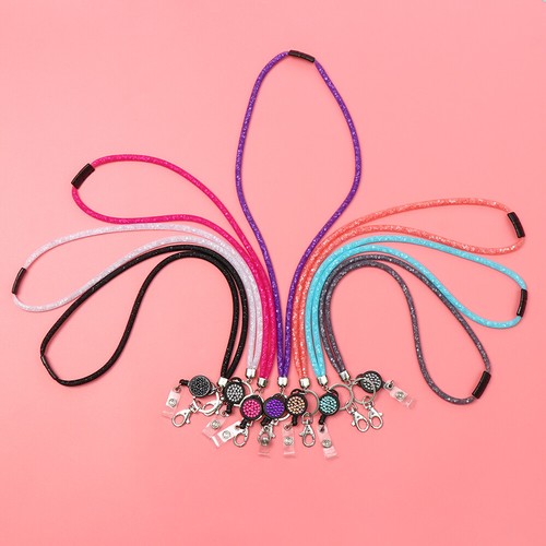 Supplies Bling Crystal Lanyard Hanging Rope Neck Strap Clip ID Card Holder - Photo 5 sur 19
