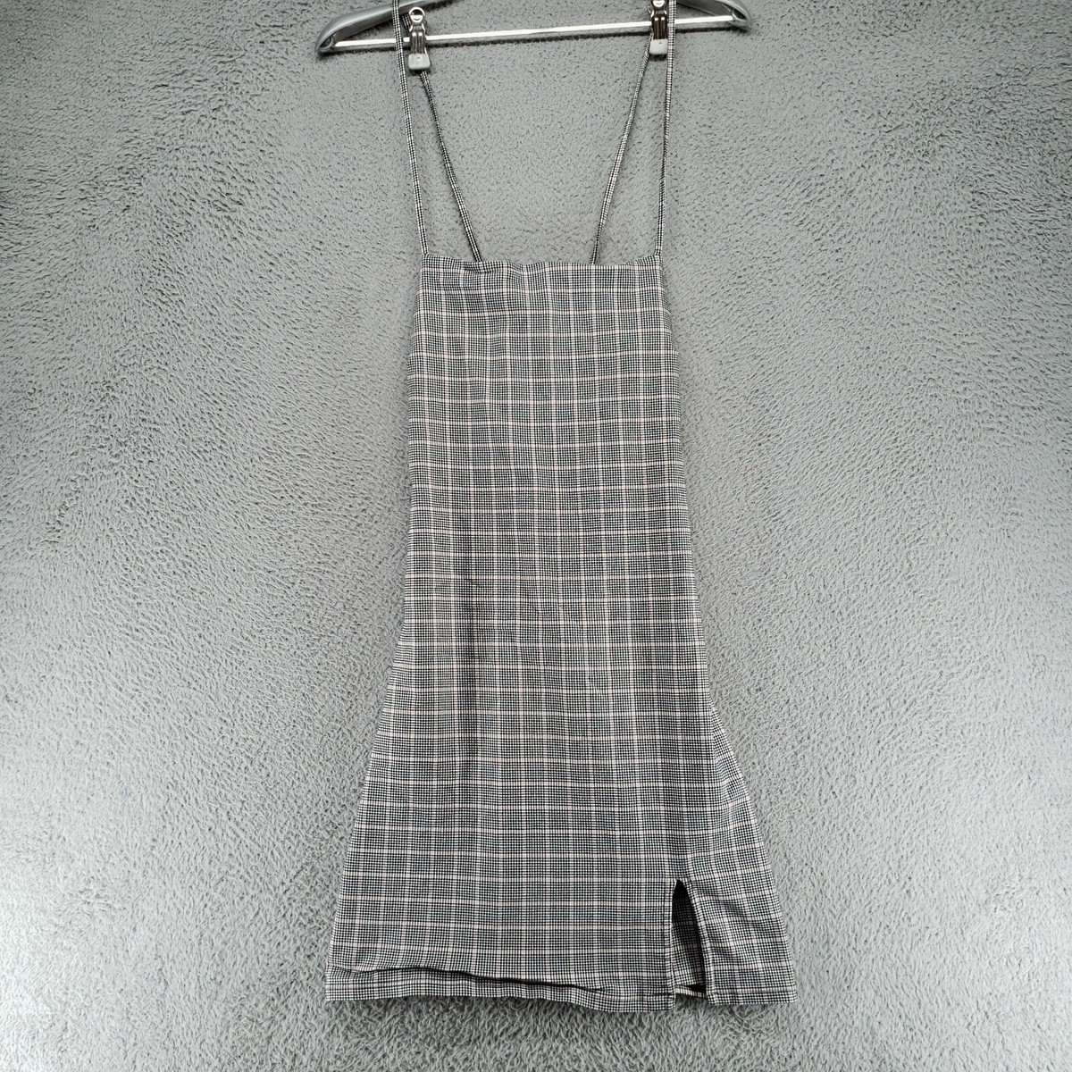 garage grey dress Gray Beige Check Plaid Mini Skater Size M Slit Bodycon dress