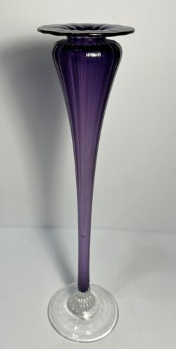 Young & Constantin Amythyst Clear Hand Blown Swirled Glass Bud Vase 12.5" Signed - Picture 1 of 13