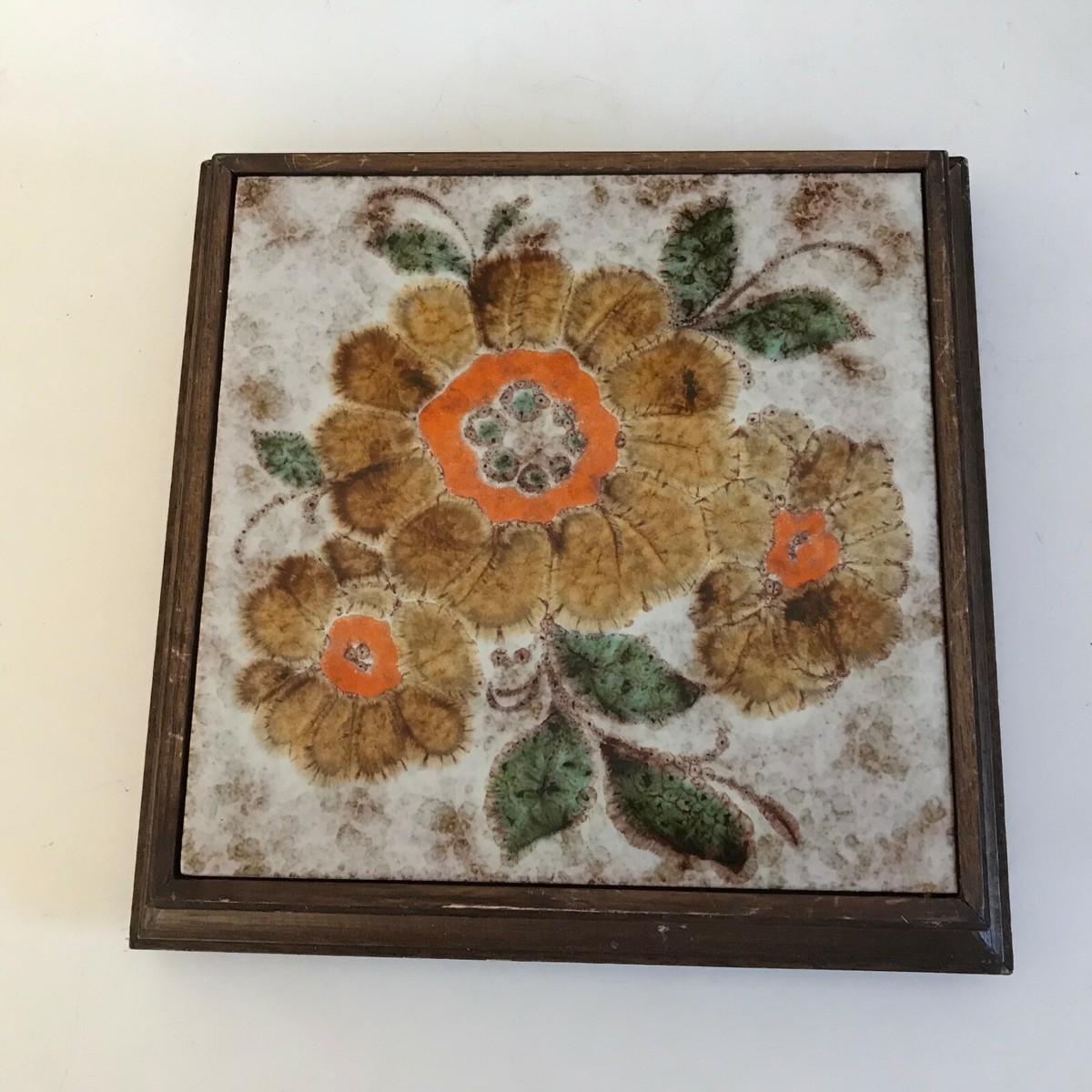 Dessous De Plat Vintage LADOR Années 70 - Bois Et Faïence - Motif Coq Musical