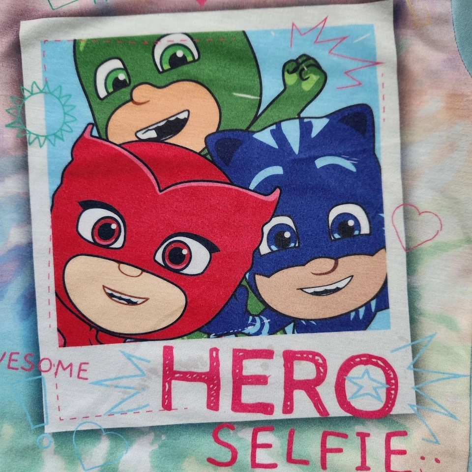Camisa de pijama PJ Masks Hero Selfie talla 7, Owlette, Catboy, Gekko manga corta Foto 2 de 4