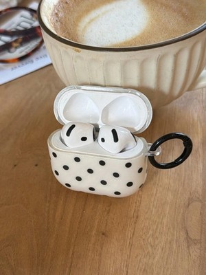 Polka Dot AirPods Case Schwarz Weiß Niedlich Stoßfest Cover Schlüsselanhänger