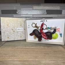 New Piper K Dachshund Dog Bag Charm Keychain Bandana Tennis Ball Bone & Beads