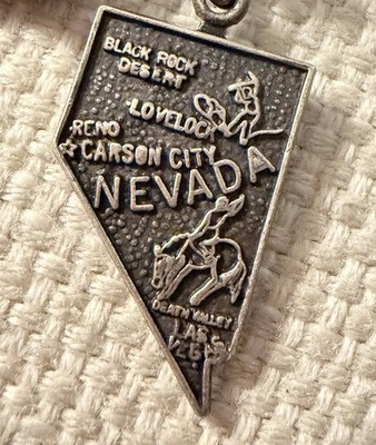 Sterling 925 Sterling Silber Nevada State Karte Reise Charm signiert