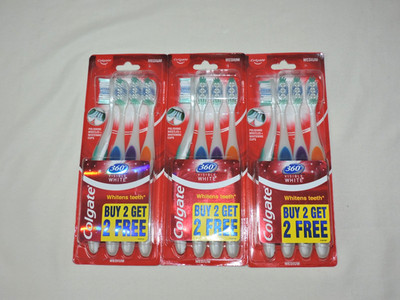 Lot of 3 Colgate 360 Visible White Medium 4-IN-1 Toothbrushes
