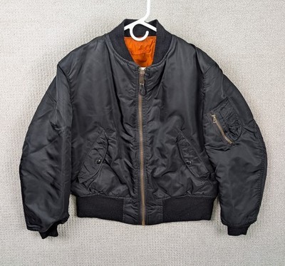 Vintage Alpha Industries MA-1 Jacket Men's Medium Black USA Made Bomber USAF