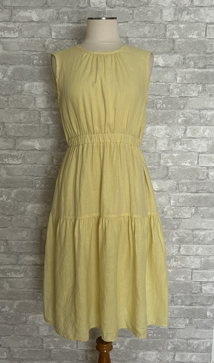 Everlane Size 6 Yellow Linen Tiered Dress Open Back Midi with Elastic Waist  | eBay