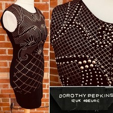 DOROTHY PERKINS Size 12 Black Silver Studded Dress Wedding Evening Excellent S8
