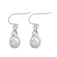 Sterling Silver Unique White Synthetic Opal Celtic Hook Earrings .925 New
