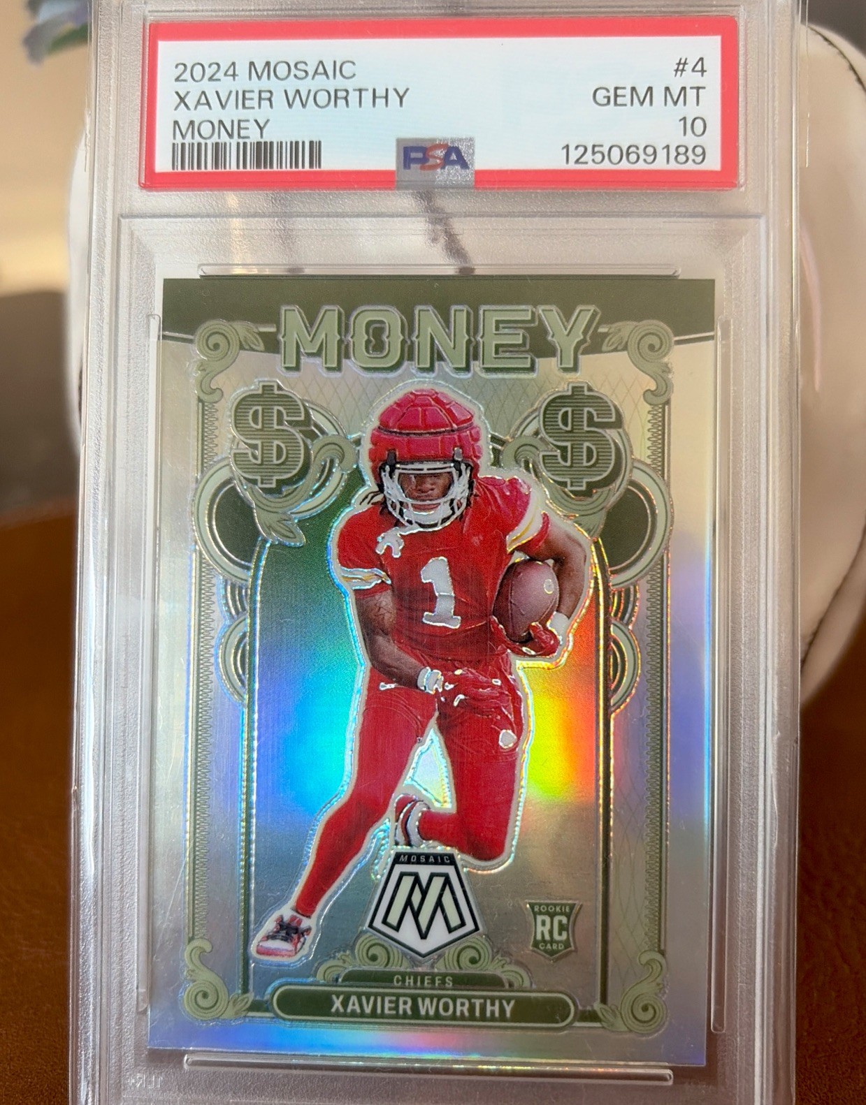 2024 Mosaic Xavier Worthy RC Money Case Hit #4 Rookie Kansas City Chiefs PSA 10