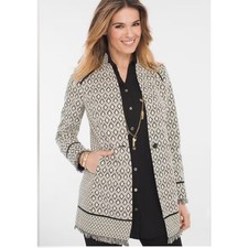 Chicos Black Cream Gold Print Patterned Long Dressy Boho Blazer Sz 3/US L