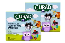 2 Pack Curad Kids Bandages 4 Themes Plastic Bandages Variety of Sizes 80 Count