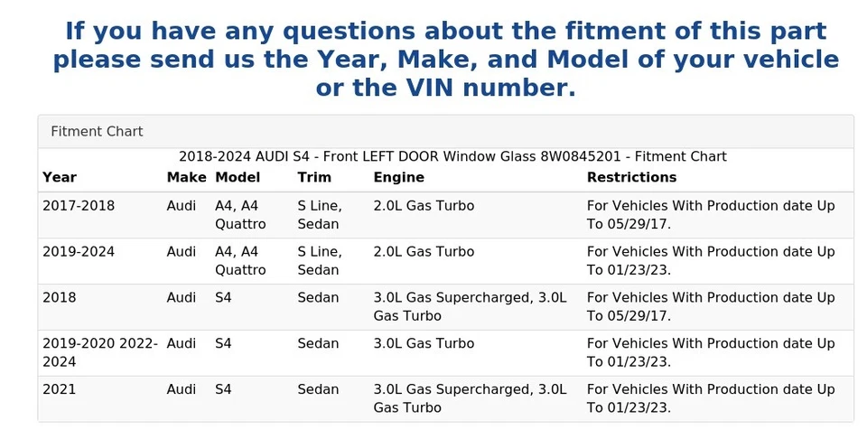 2018-2024 AUDI S4 - Front LEFT DOOR Window Glass 8W0845201 - Image 4 of 4