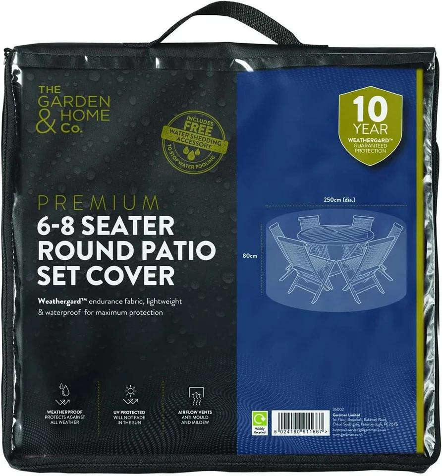 THE GARDEN & HOME CO PREMIUM ROUND PATIO SET COVER GREY OUTDOOR FURNITURE 250 x 80 cm PVC *RRP£89.99*