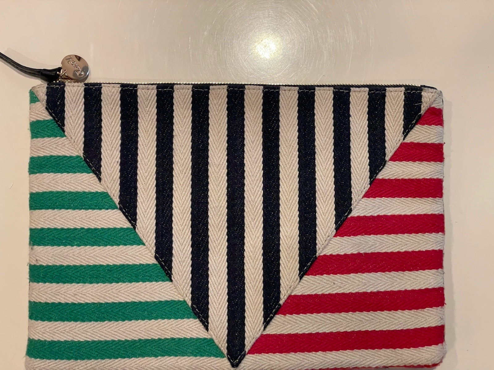 Clare V Mariner Clutch Bag  Multi Colored Striped Canvas
